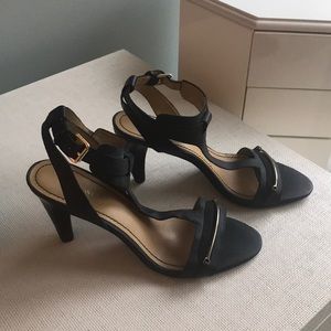 Black dressy heels with gold trim